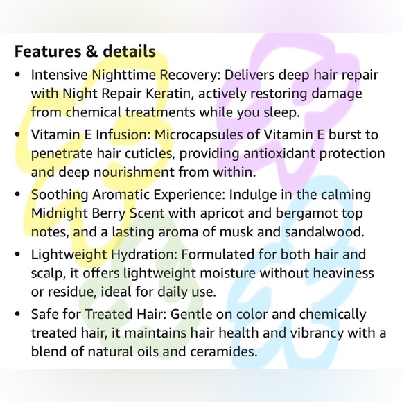 Extra Night Repair Treatment, Keratin & Vit E, Floral Scent, Hair & Scalp Care - Picture 3 of 5